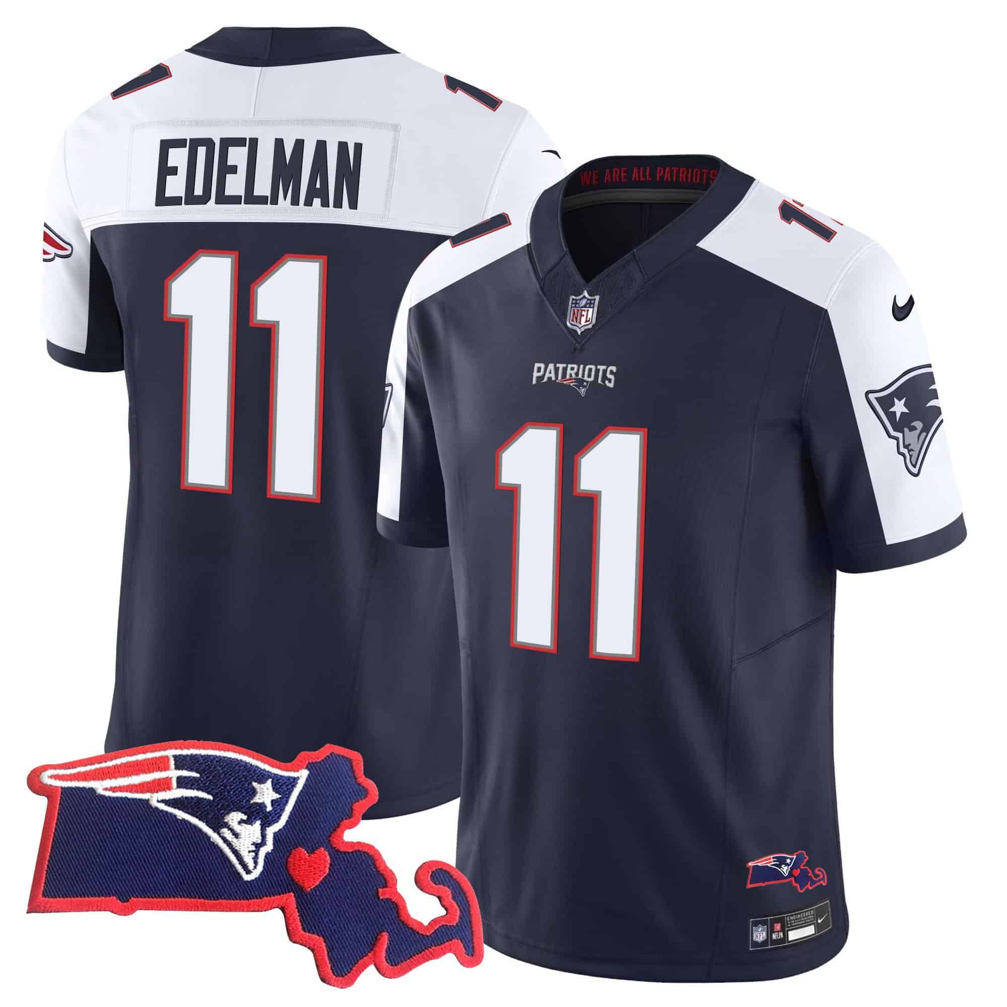 Men New England Patriots #11 Edelman Dark blue 2024 Nike Patch Vapor Limited NFL Jersey
